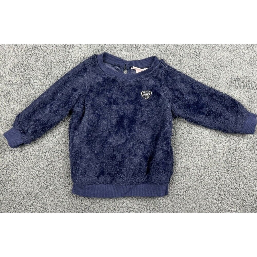 Juicy Couture Girl 18M 18 M Navy Blue Faux Fur Heart Top Sweater Sweatshirt